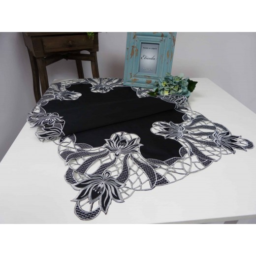 Bieżnik haftowany na ławę | 60x120, czarny, prostokąt